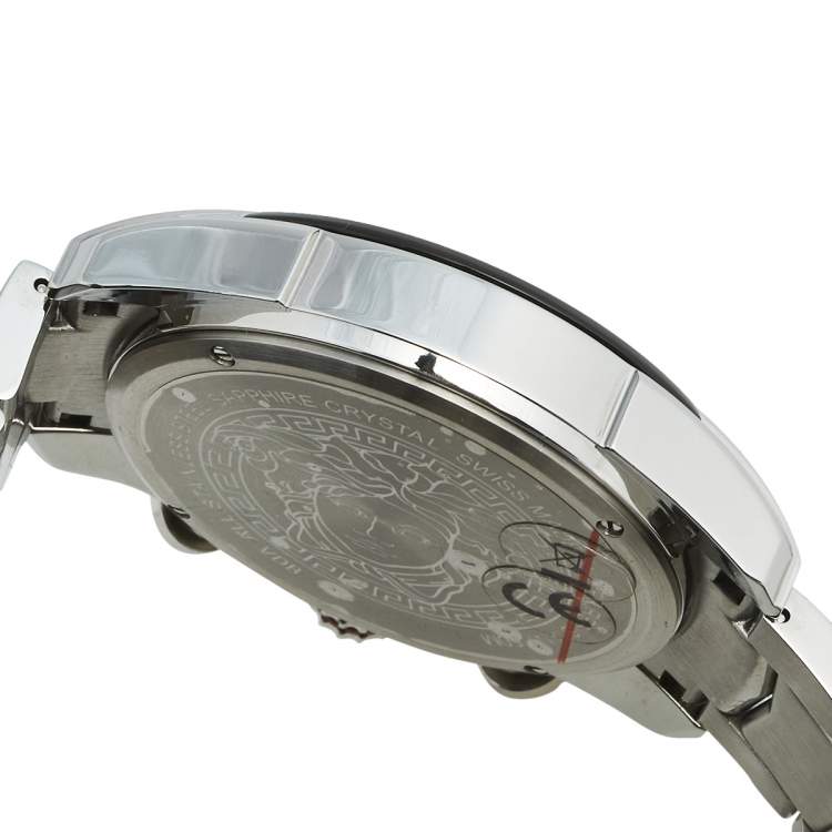 Pre Owned Versace Black Stainless Steel V-Ray VDB050015 Men's Wristwatch 44 mm