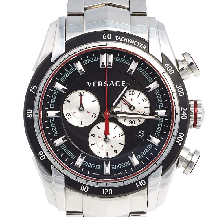 Pre Owned Versace Black Stainless Steel V-Ray VDB050015 Men's Wristwatch 44 mm