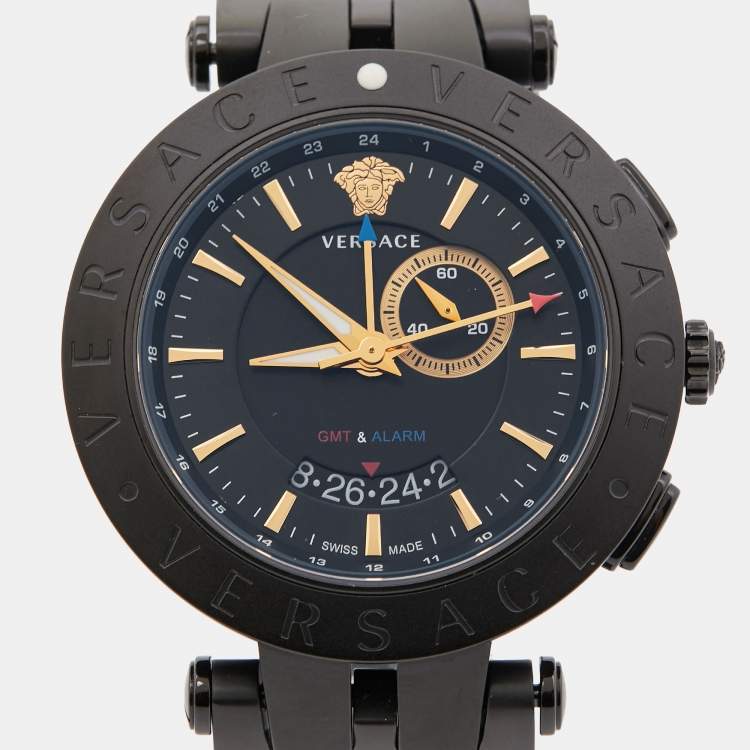 Pre Owned Versace Black Ion Plated Stainless Steel V-Race 29G Men's Wristwatch 46 mm