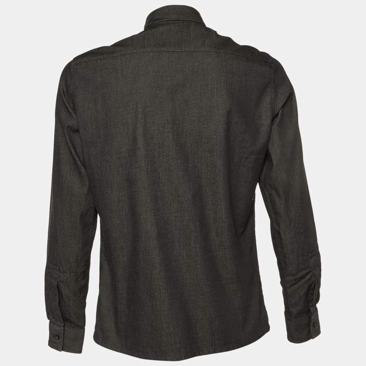 Pre Owned Versus Versace Black Cotton Logo Button Embellished Shirt M