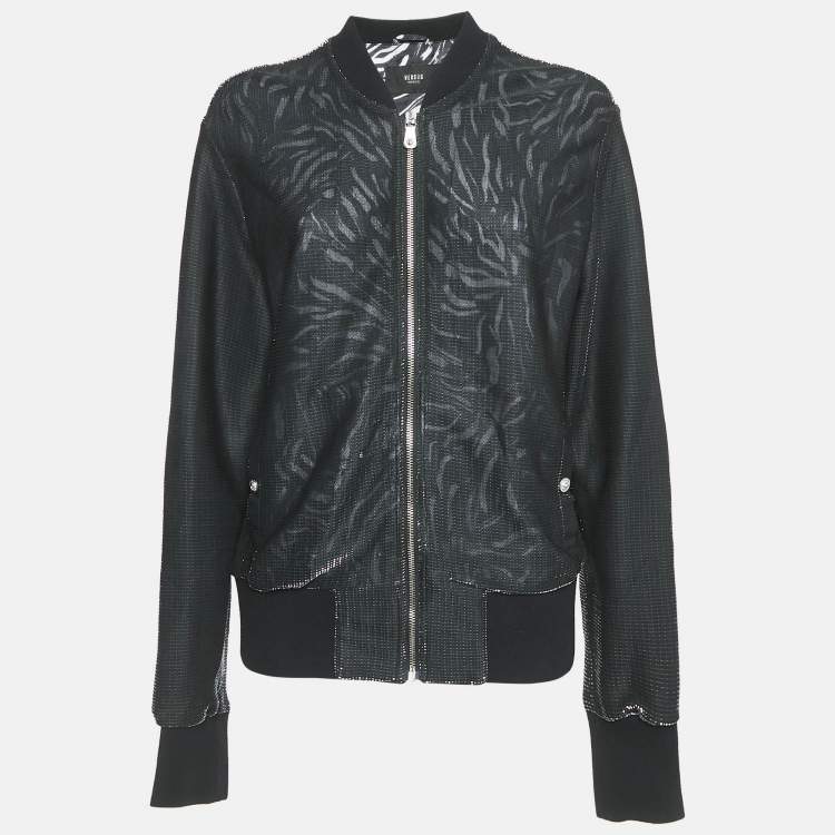 Pre Owned Versus Versace Black Mesh Zip-Up Jacket L