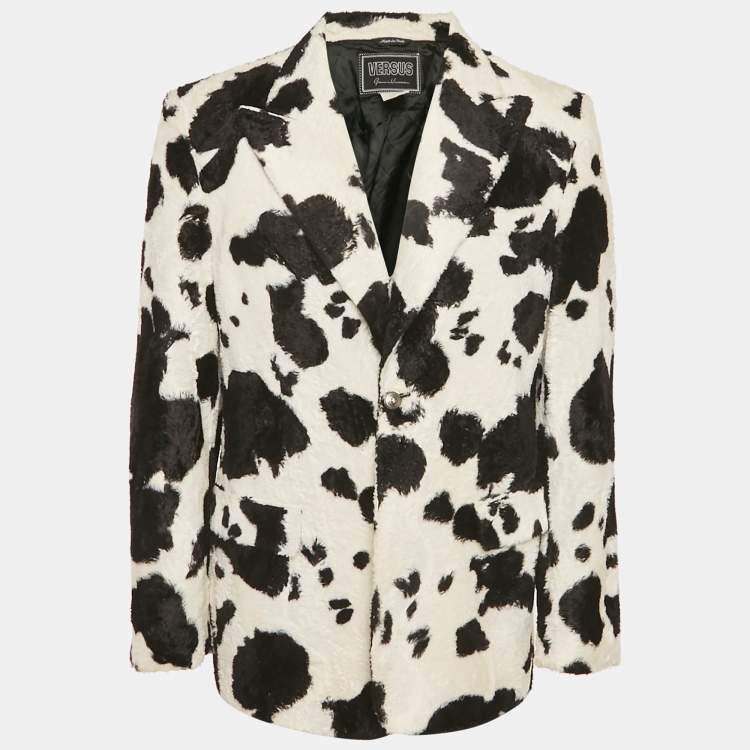 Pre Owned Versus Gianni Versace White Cow Print Fur Blazer XS