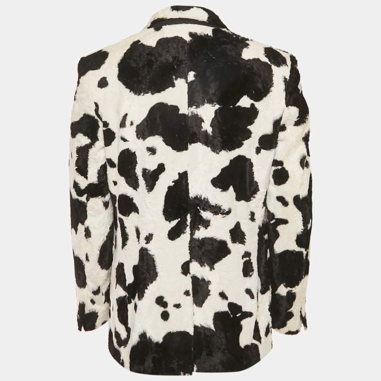 Pre Owned Versus Gianni Versace White Cow Print Fur Blazer XS