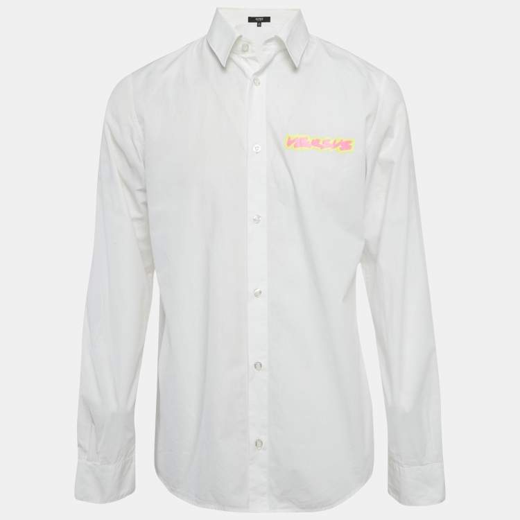 Pre Owned Versus Versace White Cotton Logo Printed Shirt L
