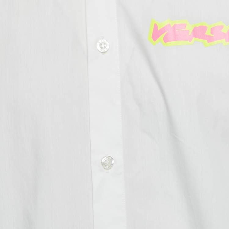 Pre Owned Versus Versace White Cotton Logo Printed Shirt L