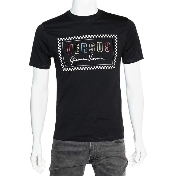 Pre Owned Versus Versace Black Cotton Logo Printed Crewneck T-Shirt S