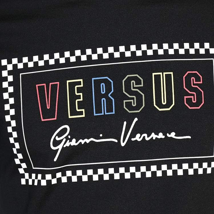 Pre Owned Versus Versace Black Cotton Logo Printed Crewneck T-Shirt S