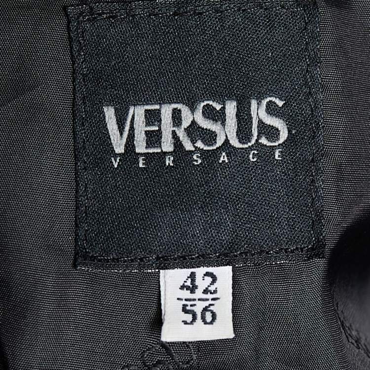 Pre Owned Versus Versace Black Leather Button Front Long Coat 3XL