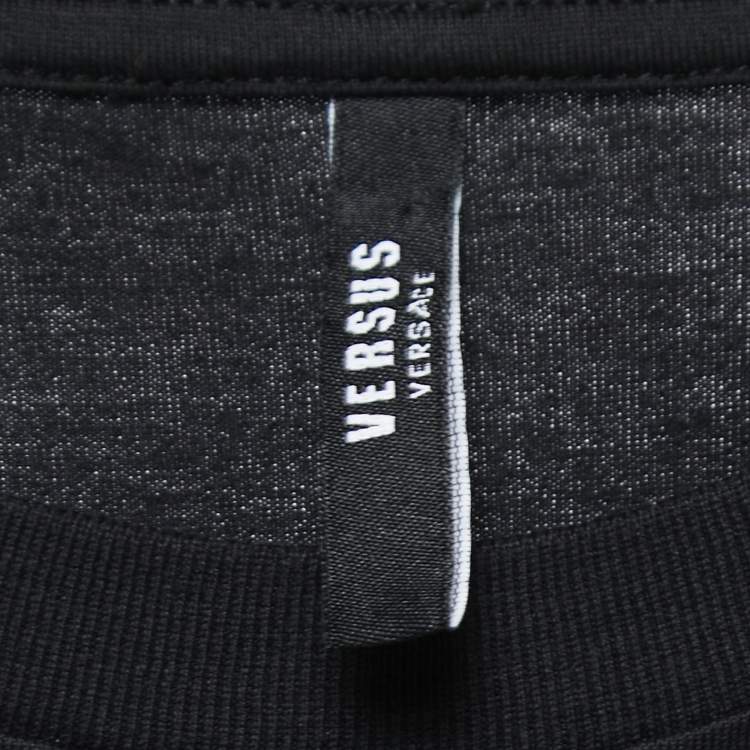 Pre Owned Versus Versace Black Logo Print Cotton Crew Neck T-Shirt S