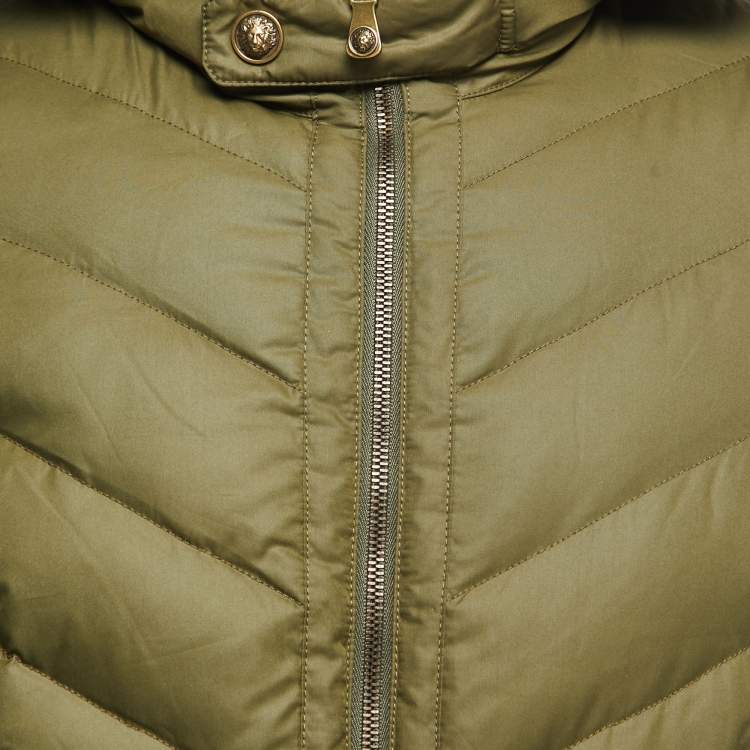 Pre Owned Versus Versace Green Quilted Synthetic Hooded Jacket S