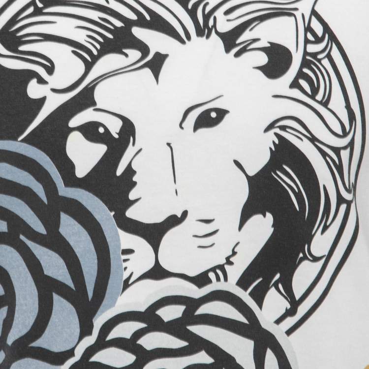 Pre Owned Versus Versace White Lion Print Cotton Crew Neck Half Sleeve T-Shirt L