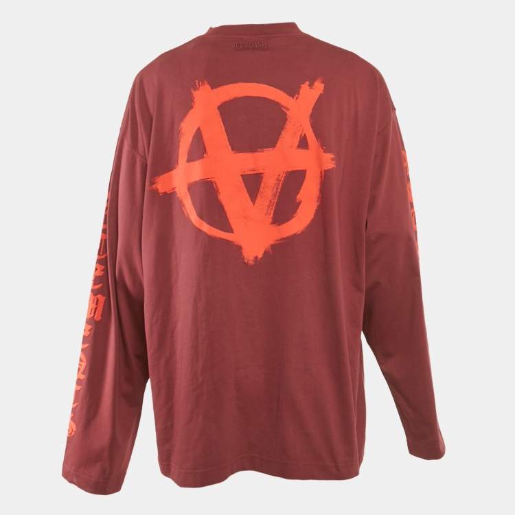 Pre Owned Vetements Unisex Burgundy Printed Jersey Sweatshirt L