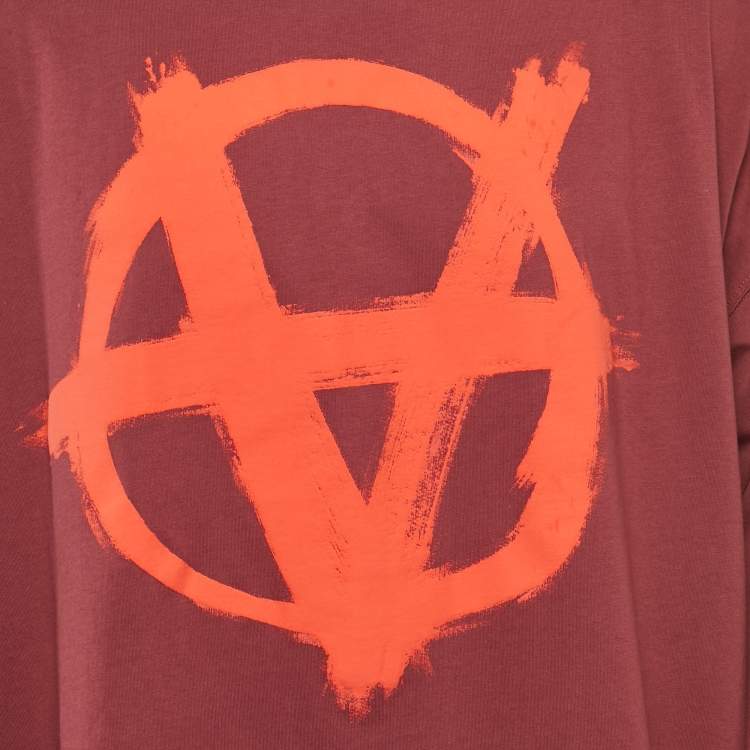 Pre Owned Vetements Unisex Burgundy Printed Jersey Sweatshirt L