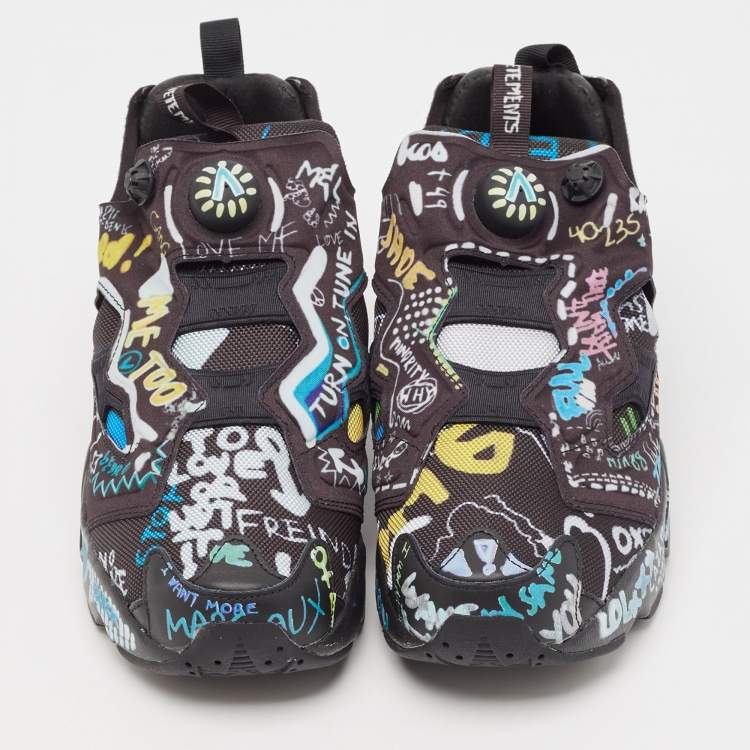 Pre Owned Vetements x Reebok Black Graffiti Fabric Instapump Fury Sneakers Size 40