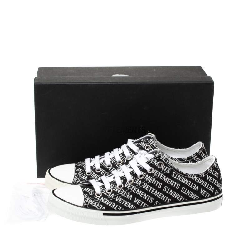 Pre Owned Vetements Black/White Logo Print Canvas Low Top Sneakers Size 42