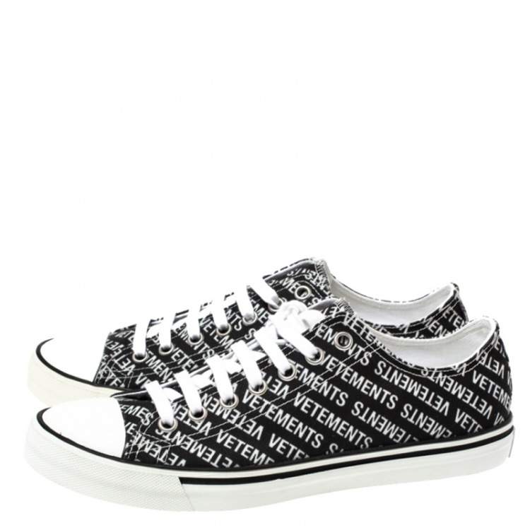 Pre Owned Vetements Black/White Logo Print Canvas Low Top Sneakers Size 42