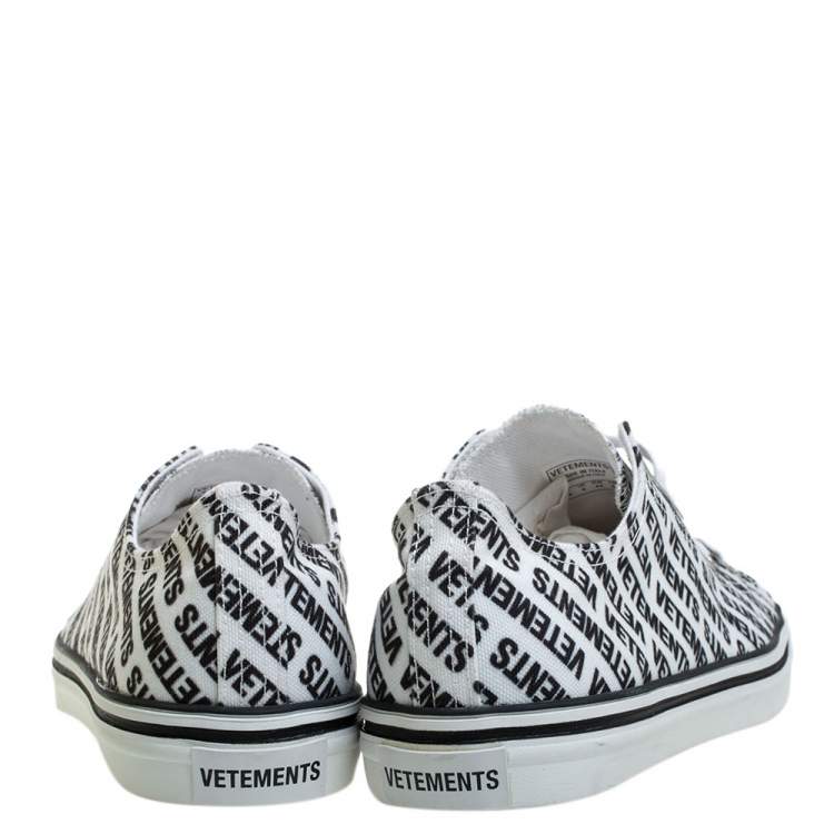 Pre Owned Vetements White/Black Logo Print Canvas Low Top Sneakers Size 44