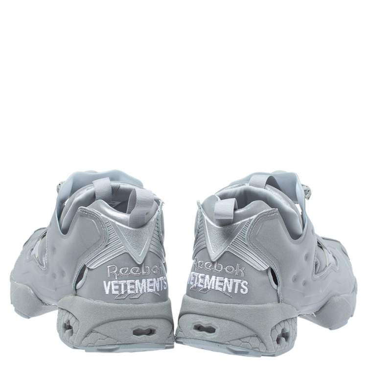 Pre Owned Vetemens + Reebok Grey Reflective Fabric Instapump Fury 3M Sneakers Size 45