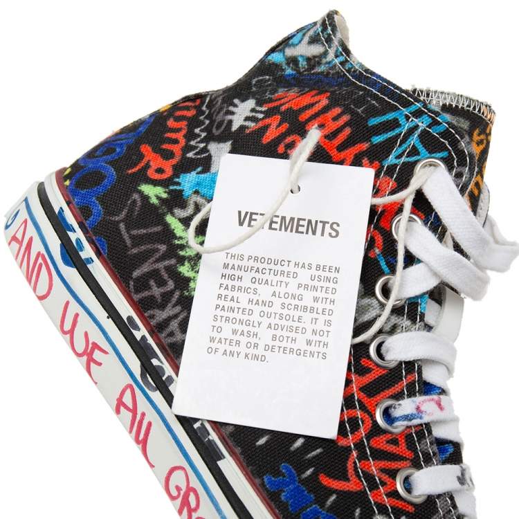 Pre Owned Vetements Multicolor Graffiti Print Canvas High-Top Sneakers Size 41