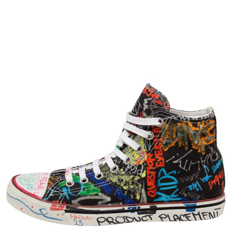 Vetements Multicolor Graffiti Print Canvas High-Top Sneakers Size 41  Vetements