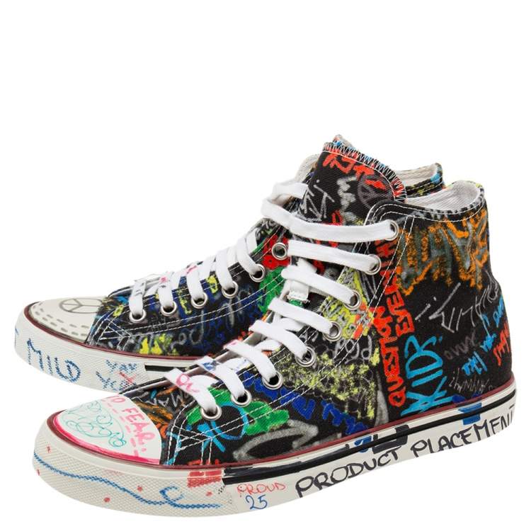 Pre Owned Vetements Multicolor Graffiti Print Canvas High-Top Sneakers Size 41