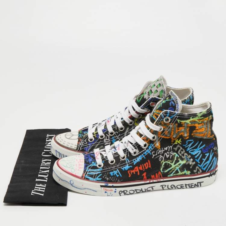 Pre Owned Vetements Multicolor Graffiti Canvas High Top Sneakers Size 40