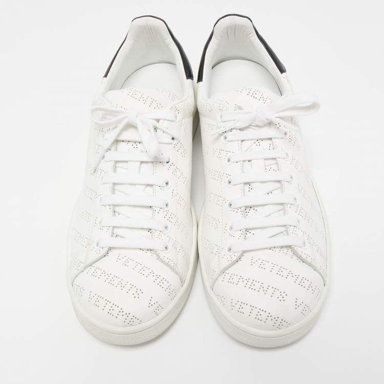 Pre Owned Vetements White Perforated Logo Leather Low Top Sneakers Size 45