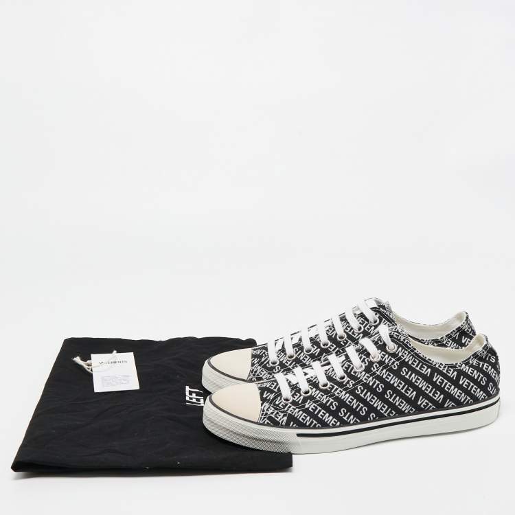 Pre Owned Vetements Black/White Logo Print Canvas Low Top Sneakers Size 44