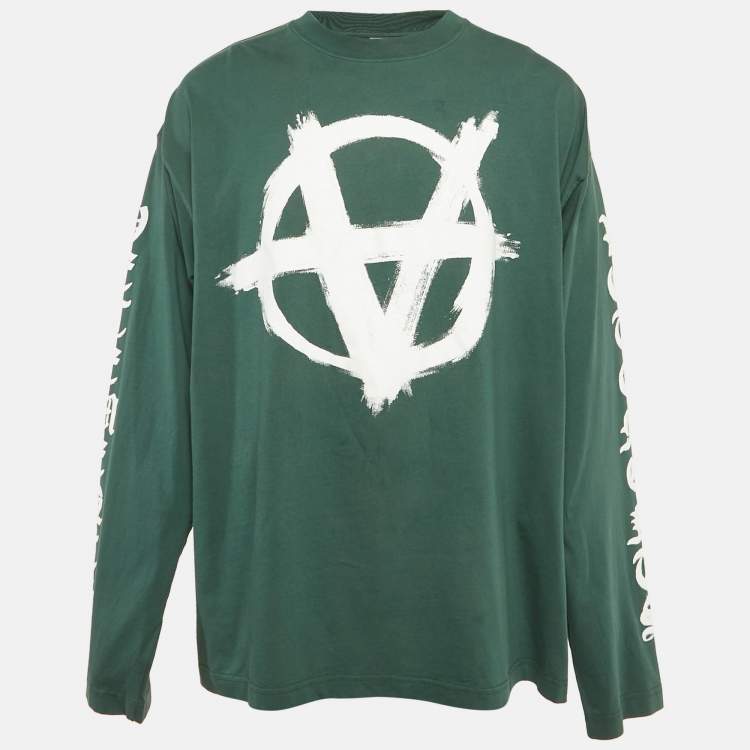Pre Owned Vetements Unisex Green Double Anarchy Jersey Long Sleeve T-Shirt M