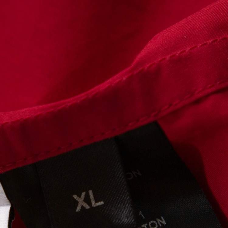 Pre Owned Vetements Red Embroidered Cotton Button Down Short Sleeve Shirt XL