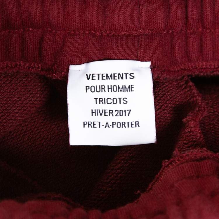 Pre Owned Vetements Brick Red Cotton Embroidered Logo Detail Track Pants M 