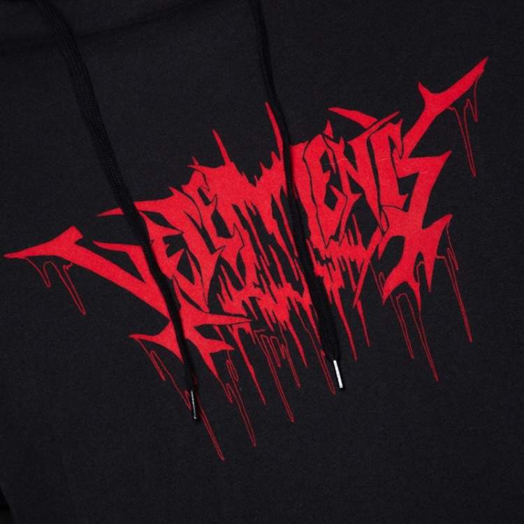 Pre Owned Vetements Black Printed Cotton Jersey Hooded Sweatshirt XS
