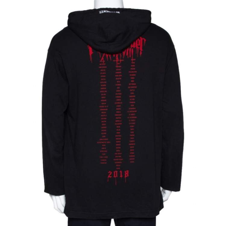 Pre Owned Vetements Black Printed Cotton Jersey Hooded Sweatshirt XS