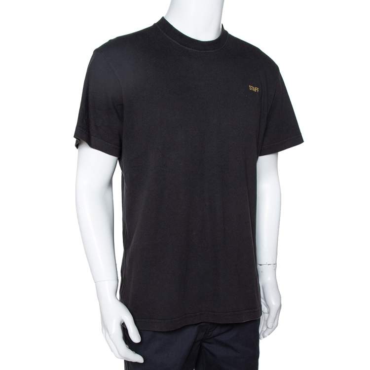 Pre Owned Vetements Charcoal Cotton Staff Print Crew Neck T Shirt L