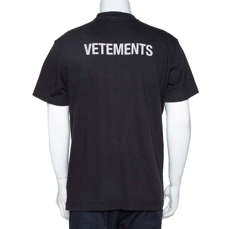 Pre Owned Vetements Charcoal Cotton Staff Print Crew Neck T Shirt L