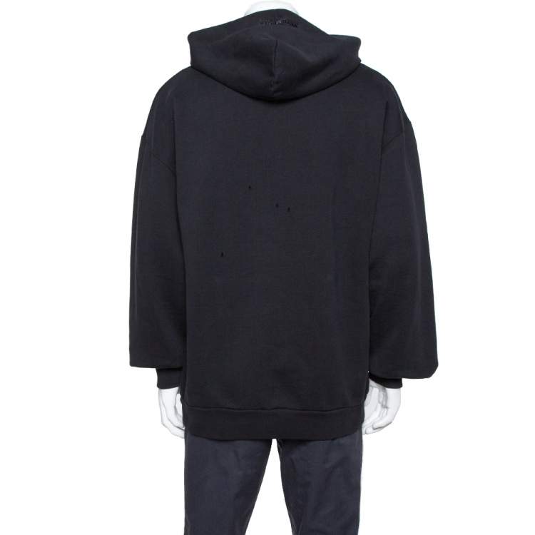 Pre Owned Vetements Black Knit Target Print Distressed Oversized Hoodie XS