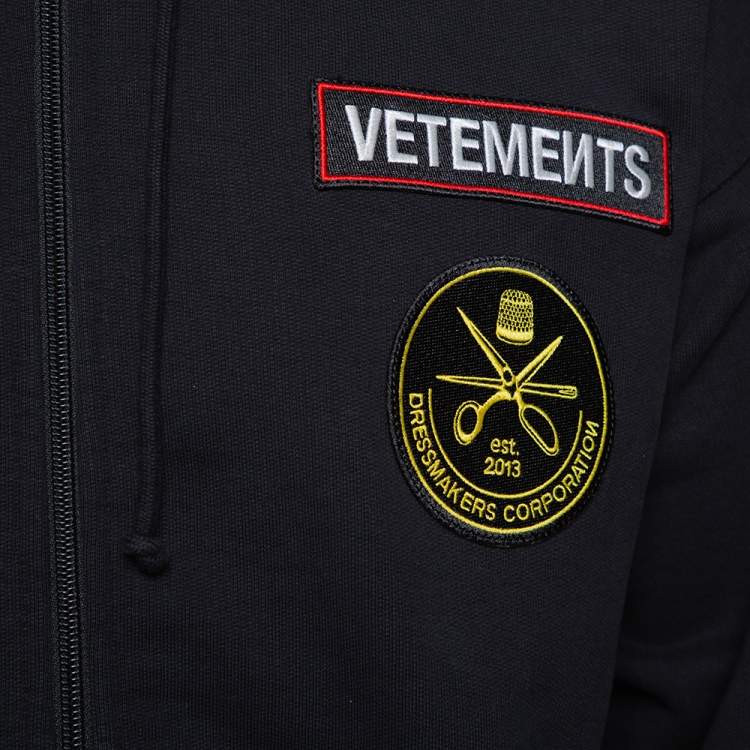 Pre Owned Vetements Black Knit Russian Police Zipper Front Hoodie L