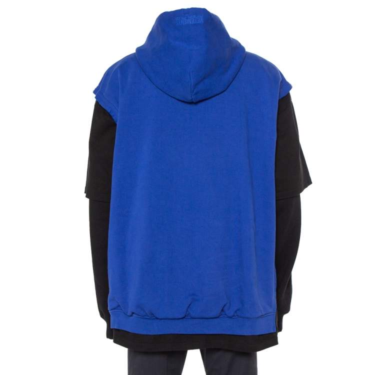 Pre Owned Vetements Blue & Black Embroidered Cotton Oversized Hoodie S