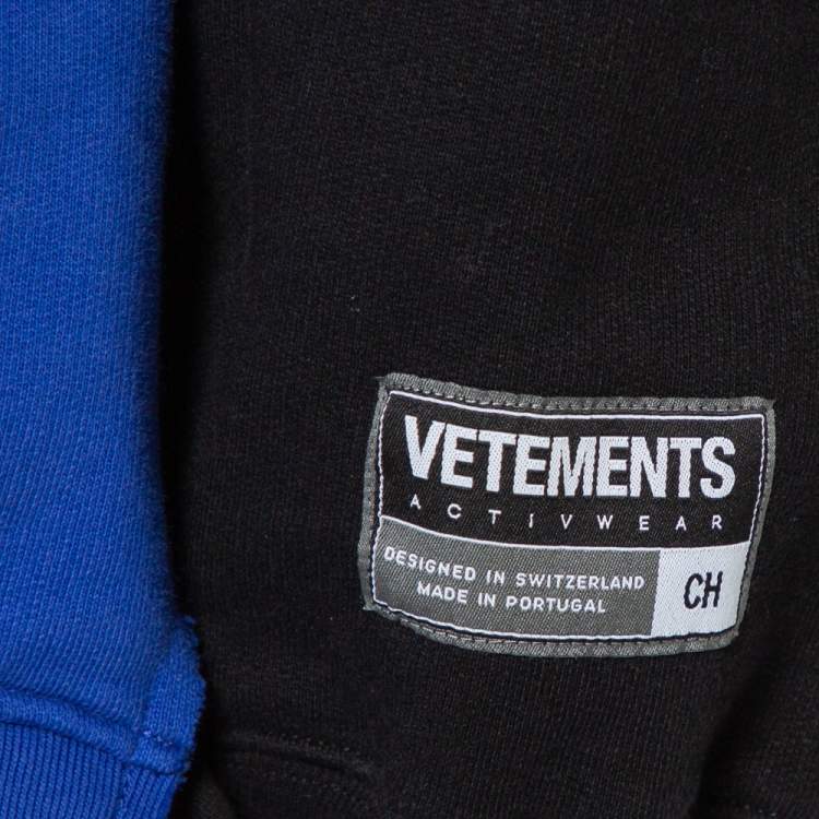 Pre Owned Vetements Blue & Black Embroidered Cotton Oversized Hoodie S