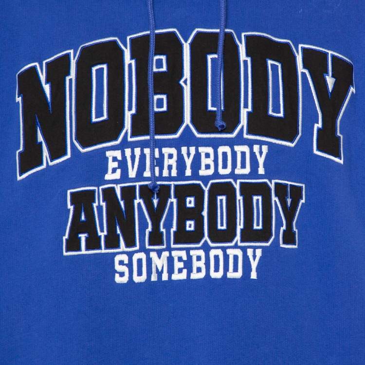 Pre Owned Vetements Blue & Black Embroidered Cotton Oversized Hoodie S