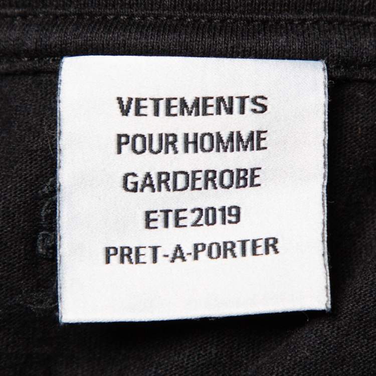 Pre Owned Vetements Black Logo Printed Cotton Crewneck Oversized T-Shirt S