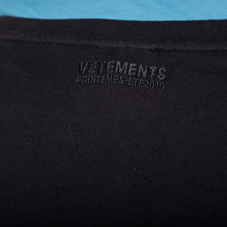 Pre Owned Vetements Black Taget Printed Cotton Distressed Crewneck T-Shirt S