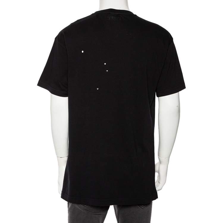 Pre Owned Vetements Black Taget Printed Cotton Distressed Crewneck T-Shirt S