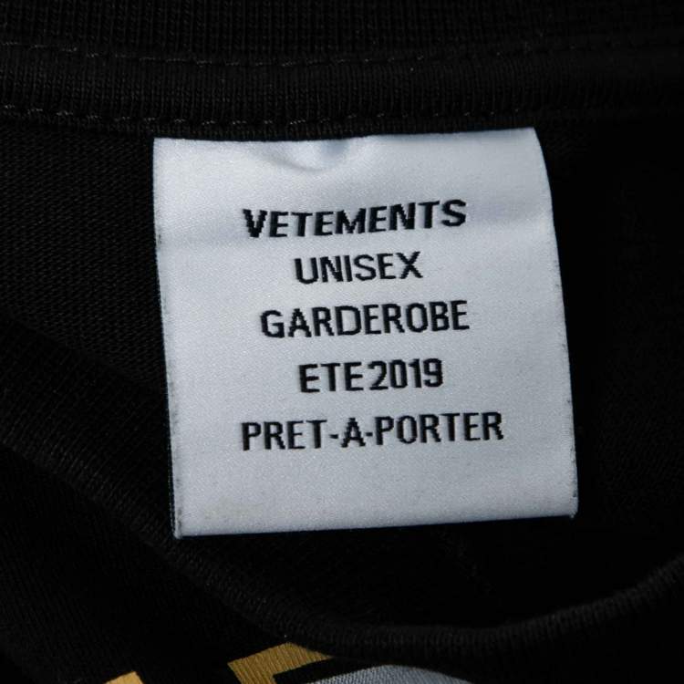 Pre Owned Vetements Black Cotton Armee Print and Crystal Embellished Crew Neck T-Shirt M