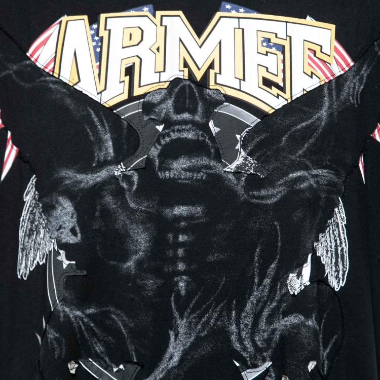 Pre Owned Vetements Black Cotton Armee Print and Crystal Embellished Crew Neck T-Shirt M