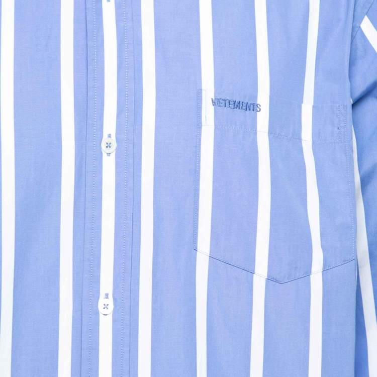 Pre Owned Vetements Blue Stripe Printed Button Down Double Face Shirt M