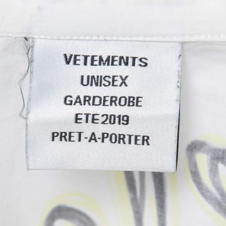 Pre Owned Vetements White Logo Graphic Print Cotton Oversize Shirt S