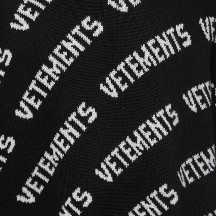 Pre Owned Vetements Black Knit All-Over-Logo Oversized Unisex Sweater M