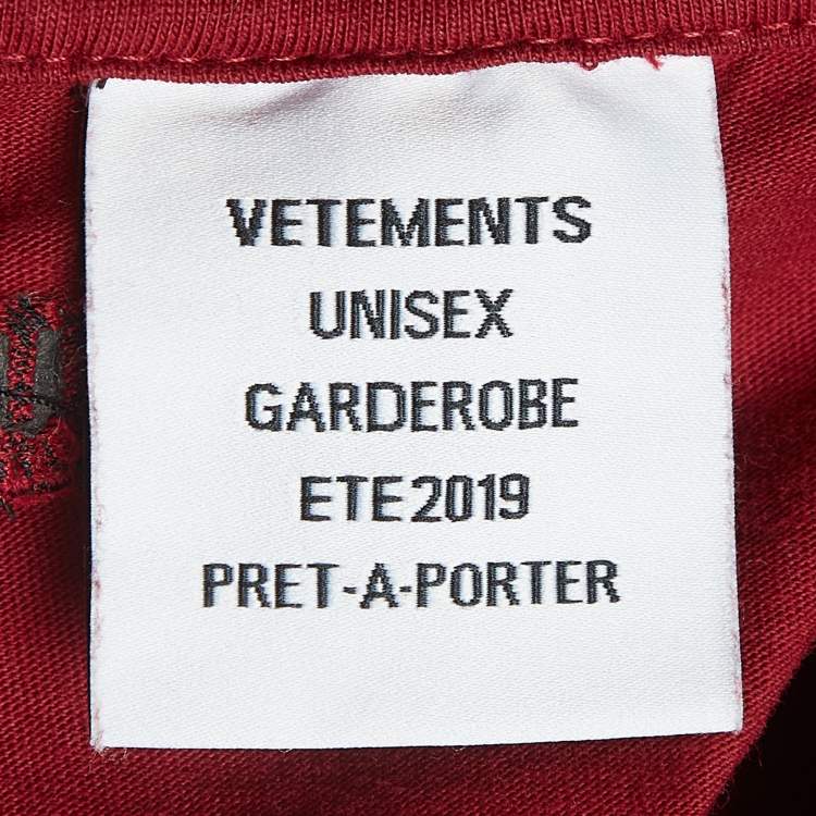 Pre Owned Vetements Dark Red Print Cotton Half Sleeve T-Shirt XS