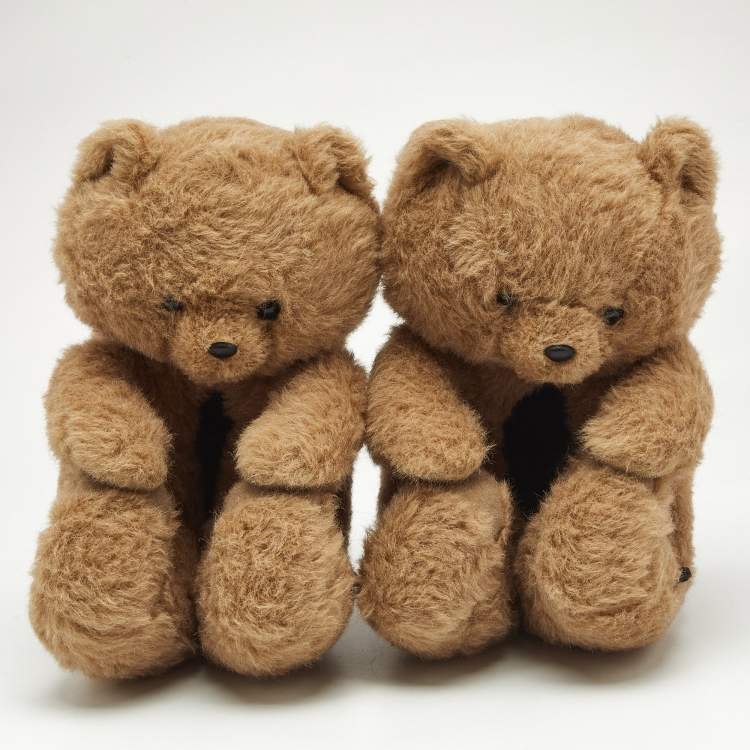 Pre Owned Vetements Brown Fur Hug Me Teddy Bear Slippers Size 39/40